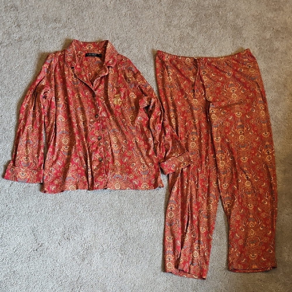 Lauren Ralph Lauren Red and Gold Paisley Blouse